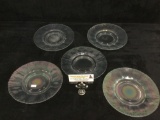 Set of 5 opalescent depression glass era plates