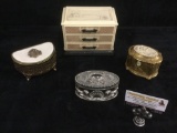 Set of 4 decorative dresser boxes incl. a 3 drawer mini jewelry box & 3 victorian style & deco boxes