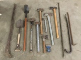 14 pc heavy duty tool lot incl. sledgehammer, axes, shovels, crowbar & more