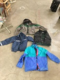 4 jackets - Stearns flotation jacket XXL, med. windbreaker, Coleman size L & Woodlake Med. vest