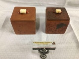 Pair of antique clay trinket boxes w/ bead handled top