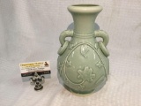 Vintage reproduction Chinese celadon longquan-type vase w/ traditional flower motif
