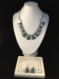 Native American turquoise and silver necklace w/ matching earrings