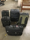 5 pc luggage - 4 rolling bags, 1 folding bag by Olympia, American Airlines, Metro, Samsonite & Eddie