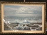 Framed rocky ocean beach print by Peter Ellenshaw 1976 signed & #'d 198/500