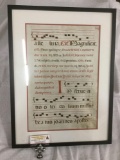 Antique double sided Latin sheet music print framed with custom double sided frame