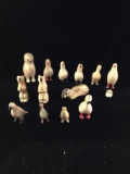 14 Native Alaskan hand carved bone animal figurines