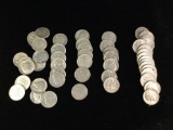 A full roll (50 coins) of near uncirculated quality roosevelt dimes from 1961 to 1964