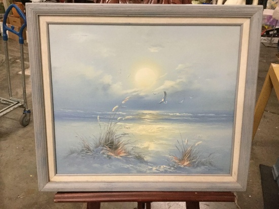 Framed original coastal scene painting by Henry Cusimano