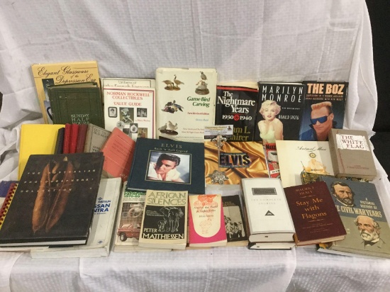 Collection of 30+ books - biographies incl. Elvis & Marilyn Monroe etc + Edgar Allen Poe set & more