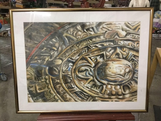 S.M. Camper local award winning artist original framed Inca Calendar art in frame