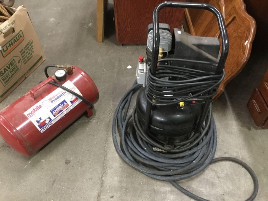 Central pneumatic pancake compressor, model number 38898, 2HP, plus mobile air tank