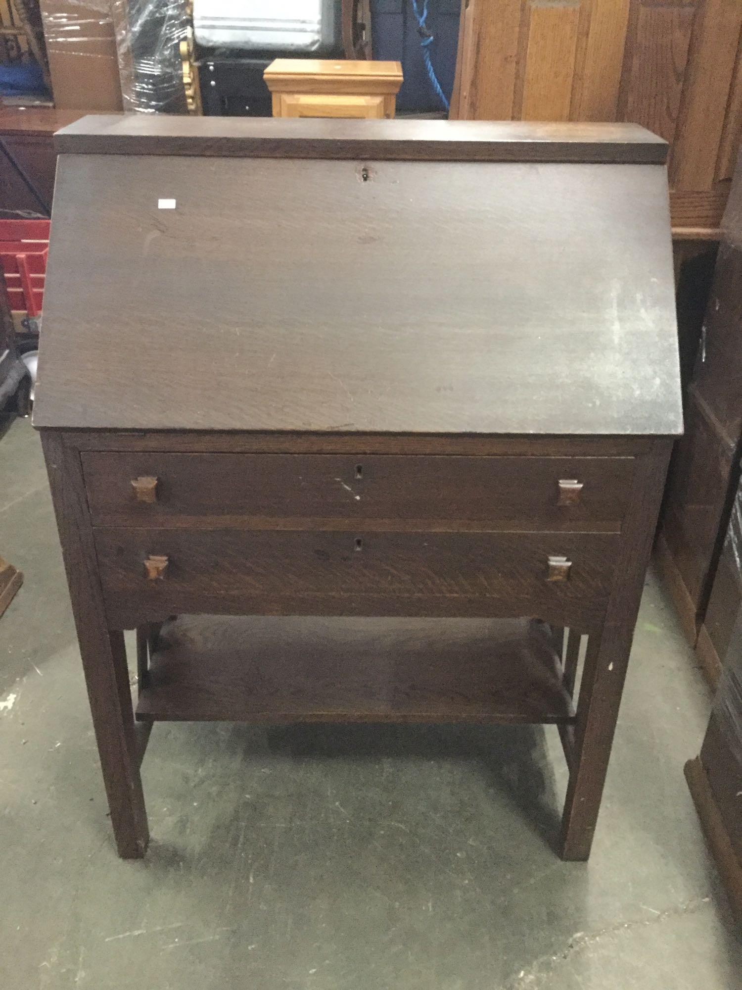 Antique Late 1800 S Early 1900 S Tiger Oak Secretary Desk In