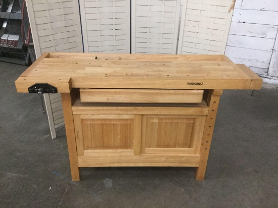White Gate wood working shop table island with strorage