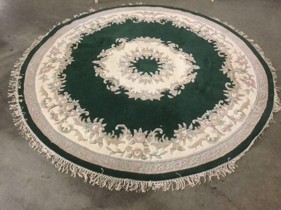 Surya Carpet inc House of India hand made Avalon wool round rug in Emerald and Ivory