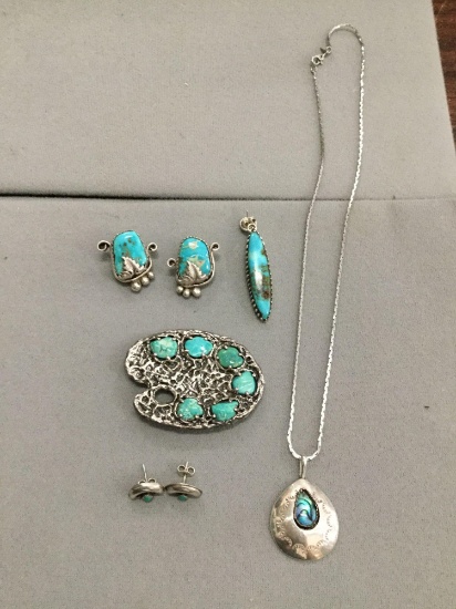 Nice collection of Native American inspired sterling silver and turquoise jewelry