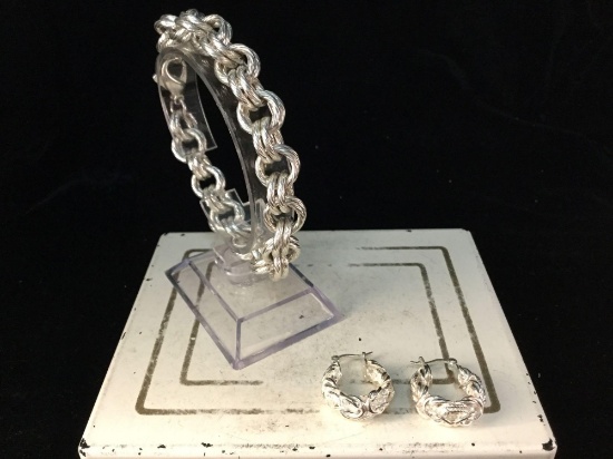 Very heavy sterling silver chain link bracelet w/ sterling earrings, see pics