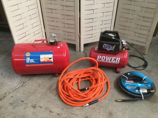 10 gal air tank & Ultimate Solution tools power system plus air compressor & 25ft air hose