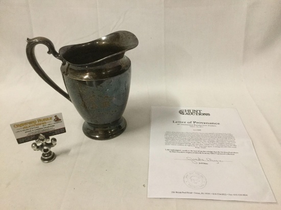 International Silver C silverplate pitcher engraved J.A.M. - from the estate of Johnny Mize see desc