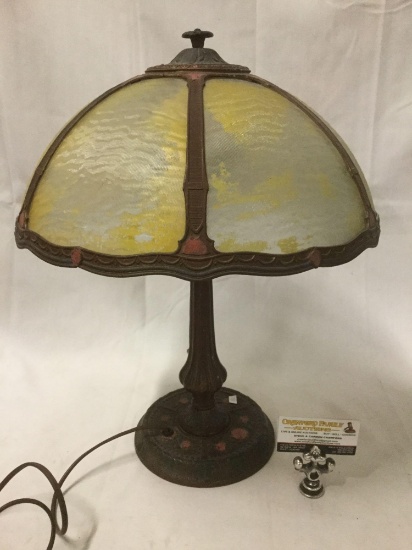 Antique art deco parlor lamp by H. I. Rainaud Co. w/ worn painted glass shade