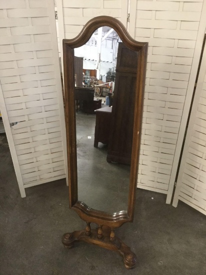 Vintage burnished walnut full length bedroom mirror