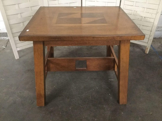 Modern inlaid top oak side or end table