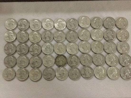 Collection of 50 silver Washington quarters from estate safety deposit box