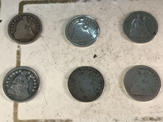 Set of 6 seated half dimes from 1849 to 1861