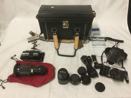 Asahi Pentax K1000 35mm Camera with 5 lenses incl. SMC Pentax 50mm, Makinon 55mm etc