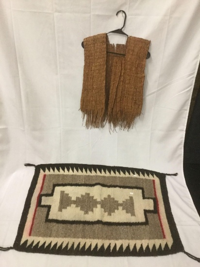 Set of 2 Native American pcs - Puget Sound cedar bark vest / jacket and hand made classic wool