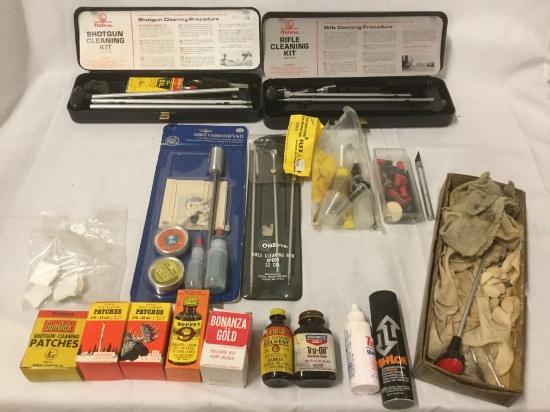 Huge lot of gun cleaning equipment incl. shotgun and rifle kits, patches +