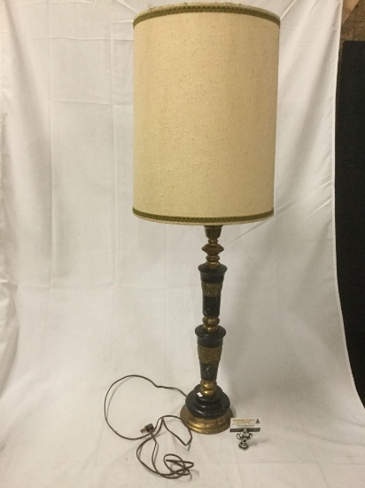 Vintage Hollywood regency brass and marble table lamp with shade
