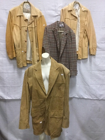 4 vintage mens sports coats incl. Haband Lions Den leather jacket, Pendleton wool jacket, etc