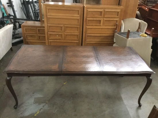 Vintage wooden low dining table with cabriole legs - 1 leaf