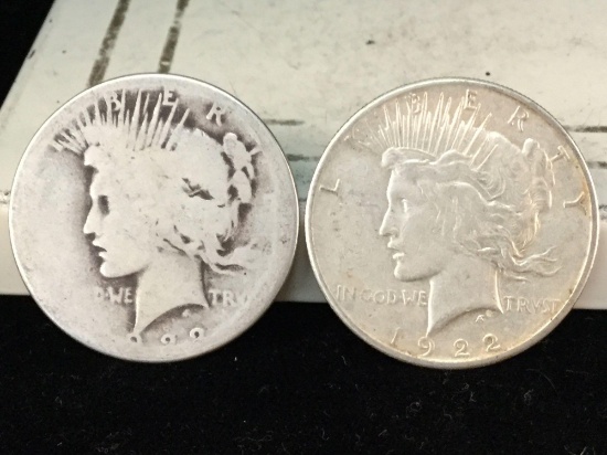 Pair of 1922-S silver Peace dollars