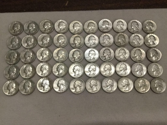 Set of 50 silver Washington quarters from estate safety deposit box