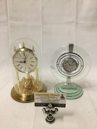 Pair of vintage anniversary clocks - Howard Miller Marguerite & crystal base quartz clock