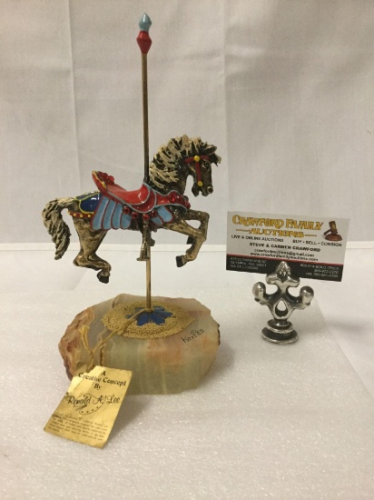 1983 original Ronald A Lee 24k gold plated/painted carousel horse statue on marble base