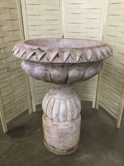 Large pink cement fountain, 2 piece, marked Henri Studio 1986