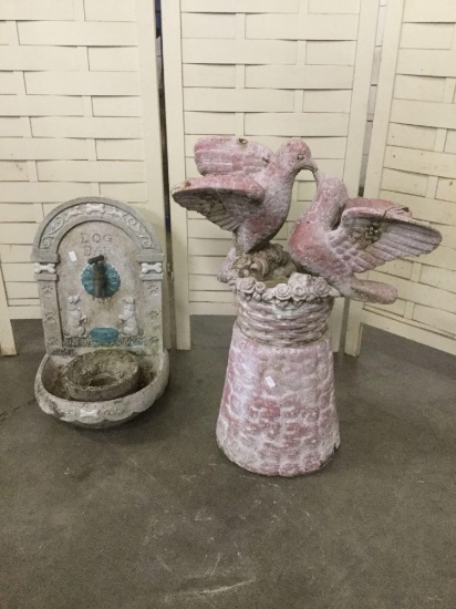 2 cement garden pcs incl. 2 piece Love Birds statue fountain marked 1987 Henri Studio & fountain