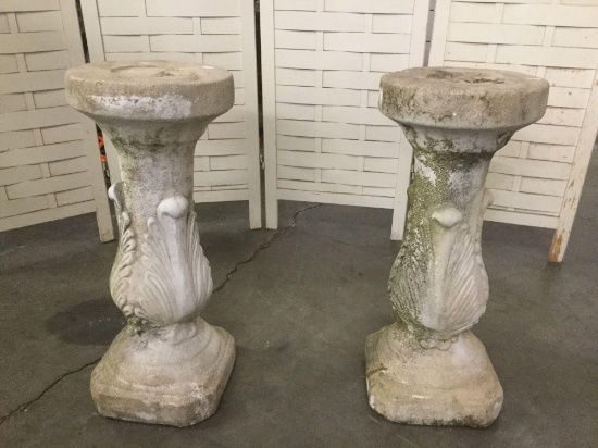 Pair of cement pillar plant stands