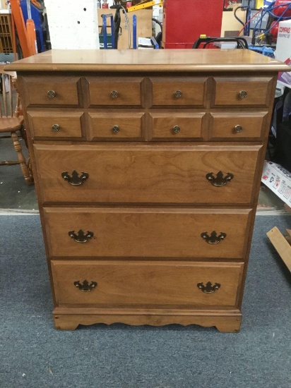 Vintage maple 4 drawer tallboy dresser with batwing pulls