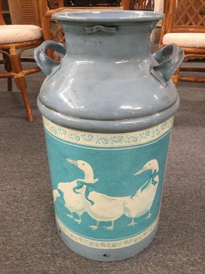 Superior large steel painted jug with goose scene