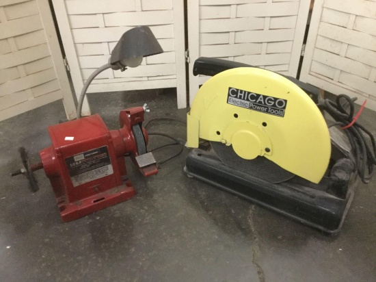 2 electric shop tools: Sears Craftsman 1/2HP grinder & Chicago Electric 14" cut off saw