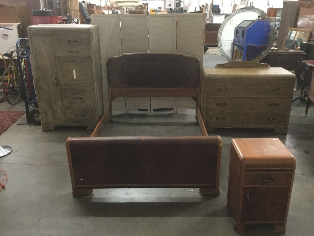 Lot Antique Art Deco 4 Pc Tre Bond Bedroom Furniture Set Full Bed