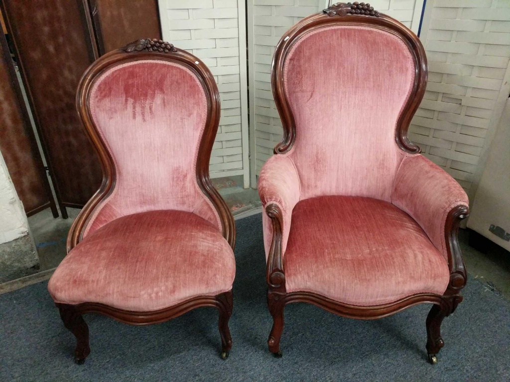 2 Antique Victorian Style Reproduction His And Her Parlor Chairs