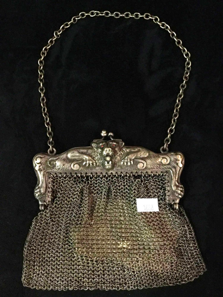 antique silver purse with chain