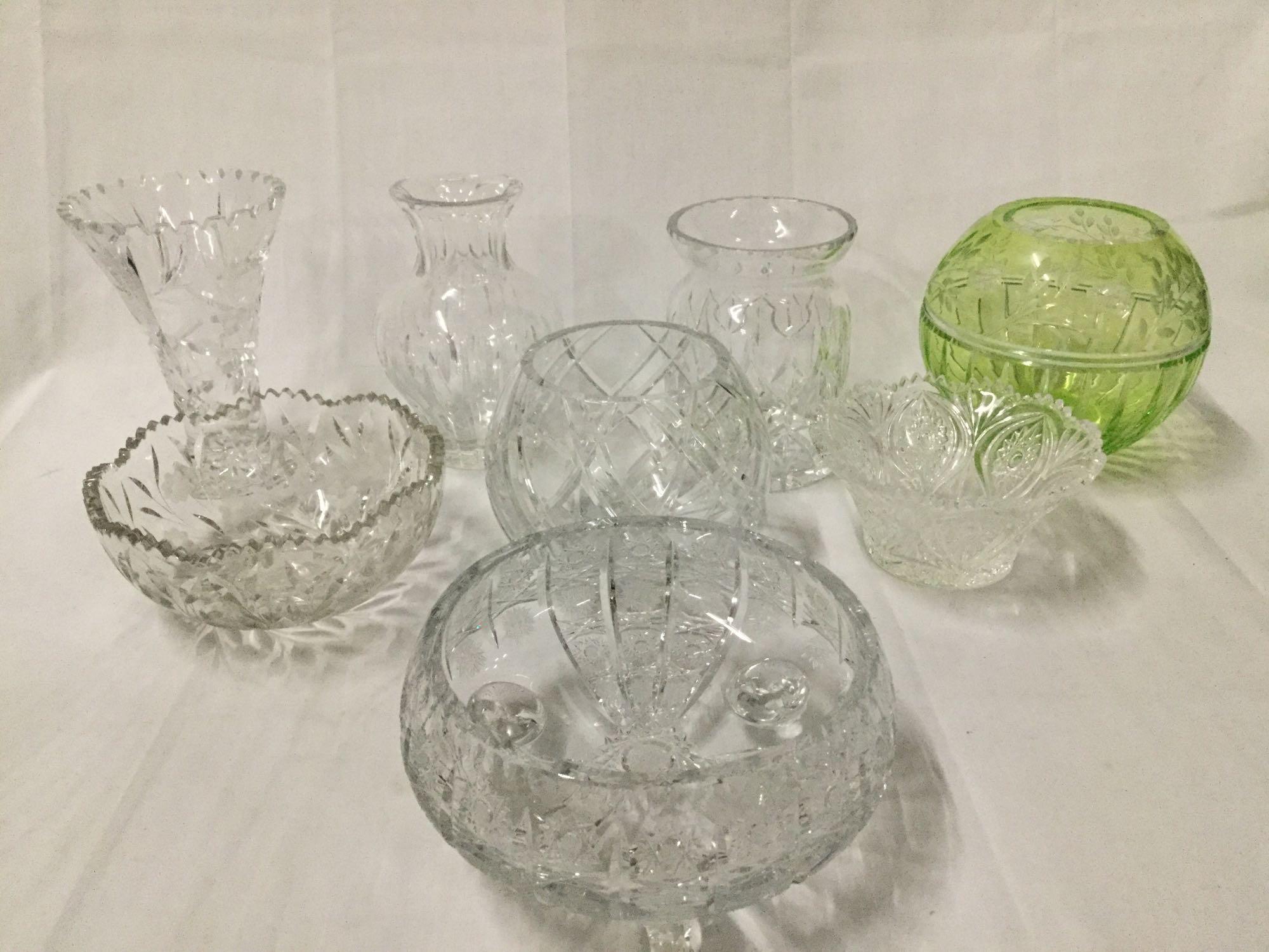 8 Vintage Crystal Bowls And Vases Incl Marquis Waterford Crystal