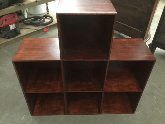 7 section wooden cubicle shelf for display, books, shoes, etc