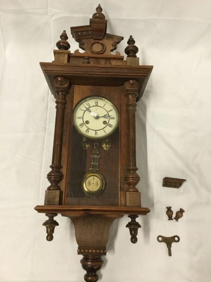 Early 1800s Junghans Vienna Regulator Wall clock w/ time and strike, original key